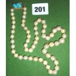 Vintage cultured pearl necklace with a turquoise-mounted 14K gold clasp