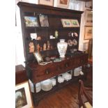 18th c. oak pot board dresser with three shelves to top above three drawers with original drop brass