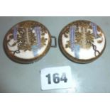 Japanese Meiji period silver cloisonne belt buckle pair decorated with wisteria