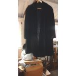 Vintage clothing:- Black velvet coat/long jacket, together with a Gorringes hat box containing