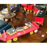 Escor wooden toy train together with a Triang 'Rocket' and carriages