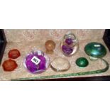 Six various glass paperweights etc