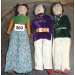 Tribal Art:- Three fabric dolls in Native American clothes