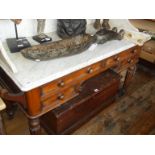 19th c. mahogany kneehole washstand with galleried marble top above four drawers and standing on