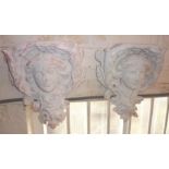 Arts & Crafts pair of pre-Raphaelite ladies plaster wall brackets