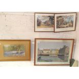 K.E. TRASK, framed print of The Quay at Wareham, a signed watercolour of a woodland scene, and two