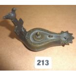 Antiquity:- bronze oil lamp with handle in the form of a dove sitting on a cross