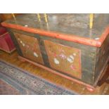 19th c. Continental painted & decorated pine marriage chest, dated 1826