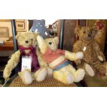 Three modern plush teddy bears, with certificates