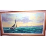 Marine oil painting "Sailing off the Cobb, Lyme Regis" by Stephen THOMPSON