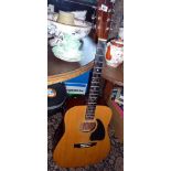 Acoustic six-string guitar by Kimbara (especially made in Korea for England!), with hard case