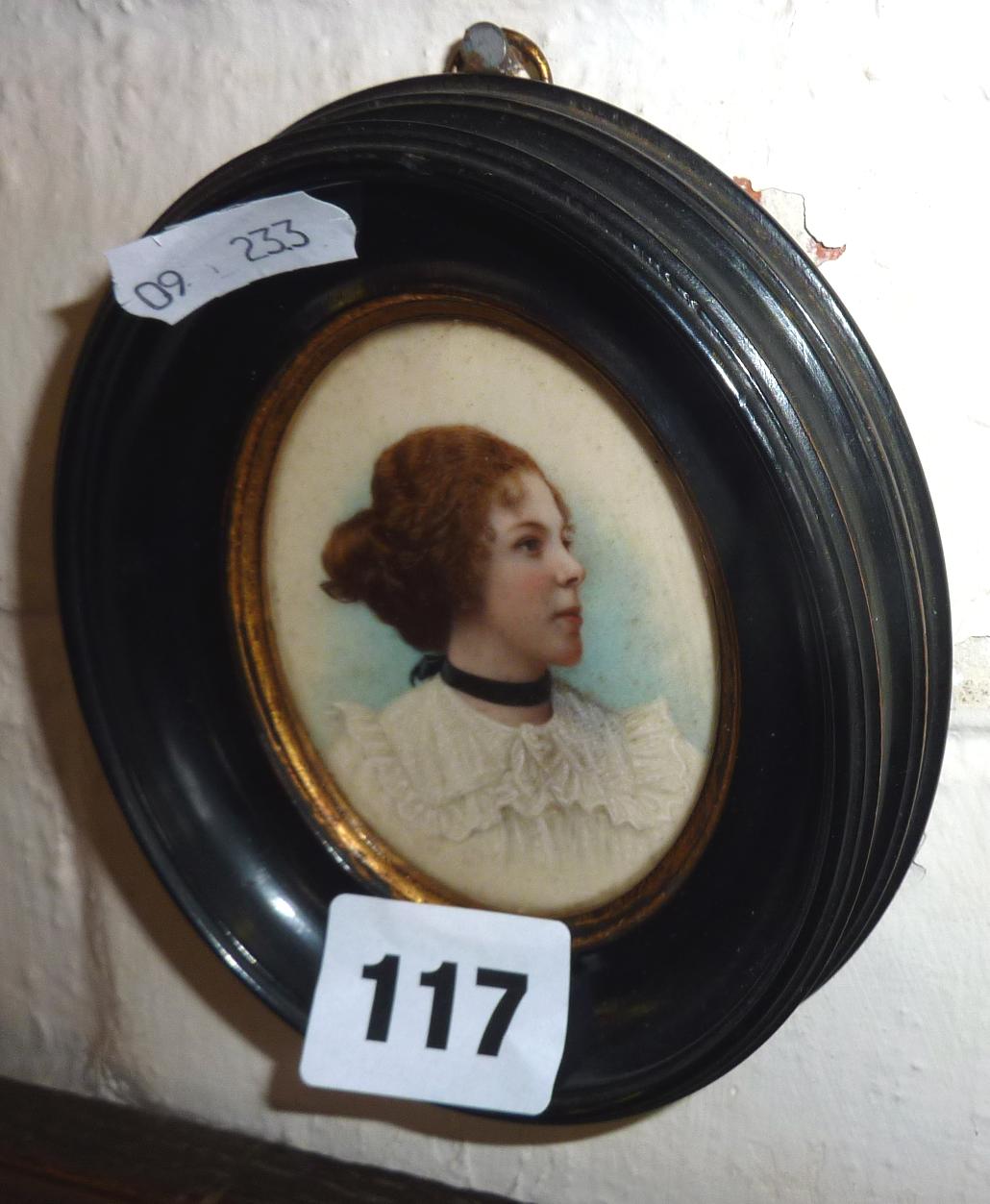 Portrait miniature of a woman, in ebonised oval frame
