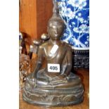 Old Burmese bronze Buddha (10"), and a glass scent bottle with gilt decoration