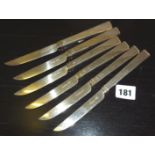 Set of six Asprey's Art Deco tea knives with silver handles and blades, hallmarked London 1921,(10