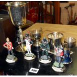 Four Charles Stadden painted diecast regimental figures, and some silver plate trophies