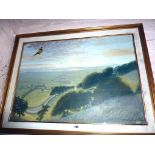 Reg BATTERBURY, ATD RWA, unusual painting of a hang-glider over hills entitled "Evening Flight