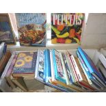 Shelf of assorted modern cookery books and vintage gardening books