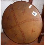 Tribal Art:- North American drum with a tapering wood frame having a reeded outer edge and a