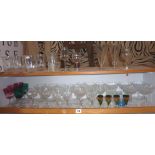 Assorted drinking glasses including Champagne coupes & Bohemian overlay glass 'tots' (48 pieces)