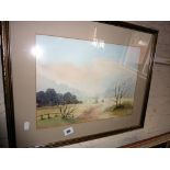 Watercolour of a couple in a landscape, signed