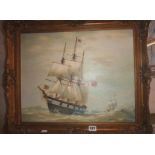 Marine oil painting of HMS Bounty by R.H. Dean