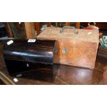 19th c. coromandel dome-topped tea caddy, and a 19th c. burr walnut similar (A/F)