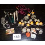 Three pairs of earrings, coral drops and other jewellery