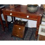 Victorian pine two drawer side table on turned legs