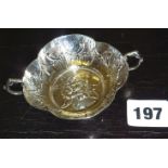 Silver two-handled embossed floral pin tray, hallmarked London 1896, maker Edwin Thomson Bryant
