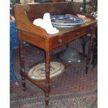 19th c. mahogany washstand with gallery, drawers & shaped undertier on turned legs