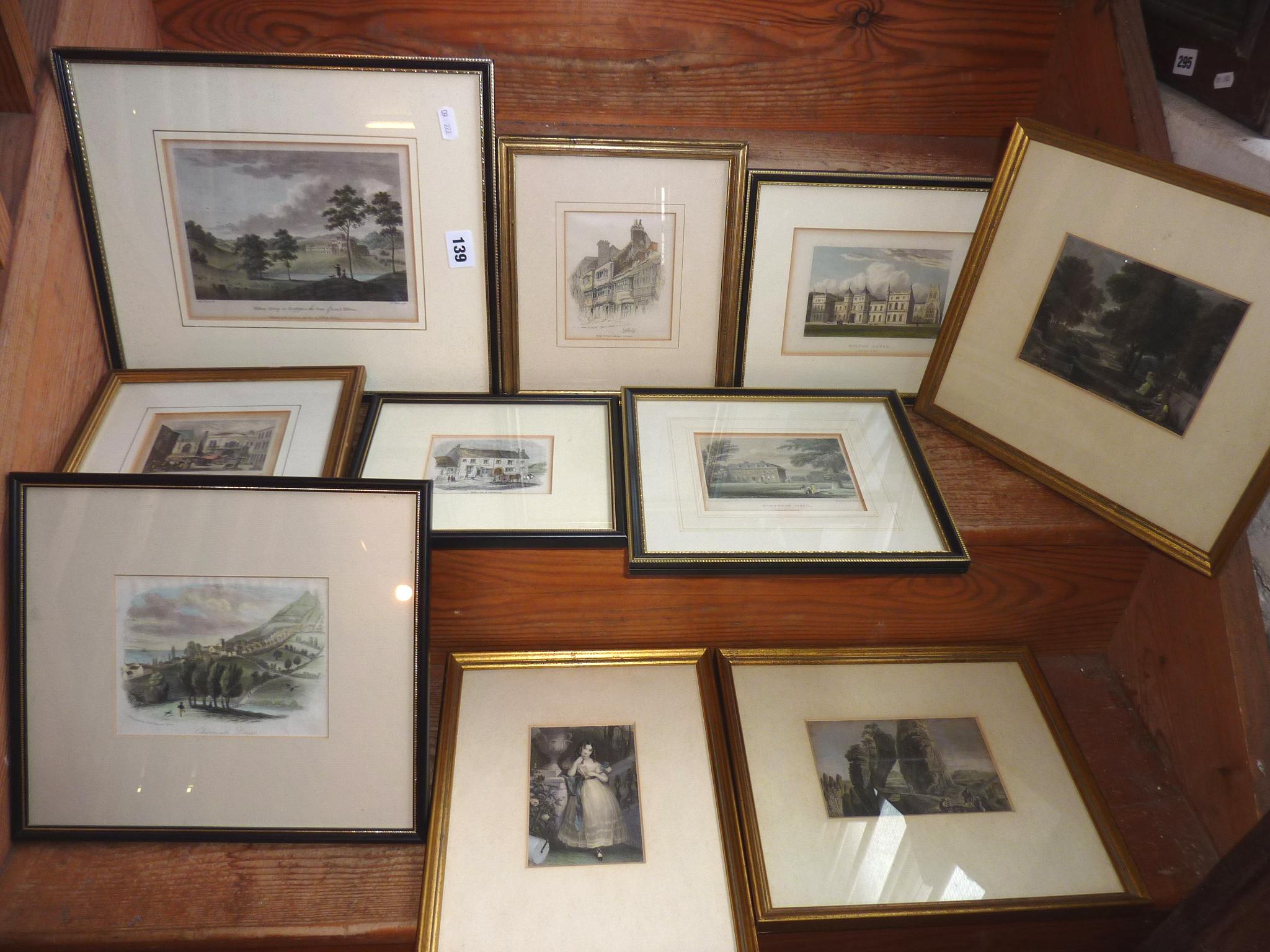 Ten assorted framed steel engravings