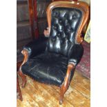 Victorian mahogany spoonback upholstered armchair on carved cabriole legs