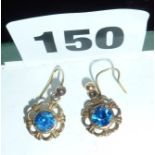 Pair of 9ct gold earrings inset with sapphires