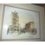 Douglas E. WEST. watercolour of Piccadilly Circus