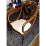 Edwardian inlaid mahogany Regency-style scroll arm open armchair