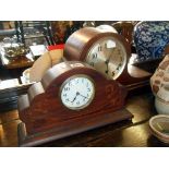 Edwardian inlaid mahogany mantle clock, and another