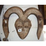 Tribal Art:- Kwele Mask, Gabon, rare mask, heart-shaped face with horn motifs, wood and kaolin,