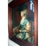 Oak-framed coloured print after Gainsborough of a lady