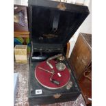 Columbia wind-up gramophone and assorted 78's