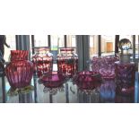 Seven various items of Cranberry glass