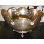 HM silver fruit bowl, 9.5" in diameter, with shell decoration and classical dolphin feet, London