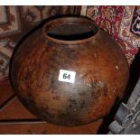 Tribal Art:-Zulu terracotta beer pot of globular form