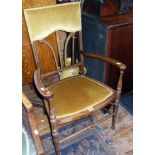 Edwardian inlaid mahogany open-armed Nursing chair