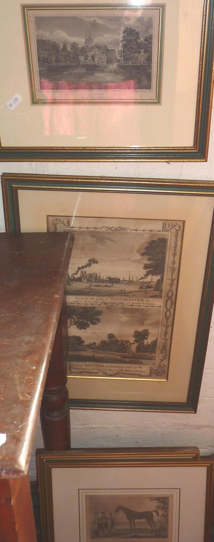 Four framed Victorian engravings of Chiswick, London, another of Westminster and Windsor, and two - Image 2 of 2