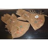 Tribal Art:- Pair of Native American deerskin gauntlets with beadwork decoration & tassels