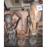Tribal Art:- Three figures - one elephant man from Eastern Africa, a seated figure, and a Yoruba