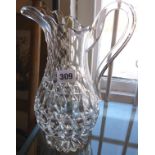 Cut & faceted glass claret jug (small chip to handle)