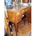 19th c. mahogany ladies kneehole writing table of four drawers with brass handles upon square