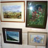 Ten assorted original oil paintings & watercolours