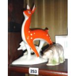 Soviet Russian porcelain stylised deer figure, together with a similar bear